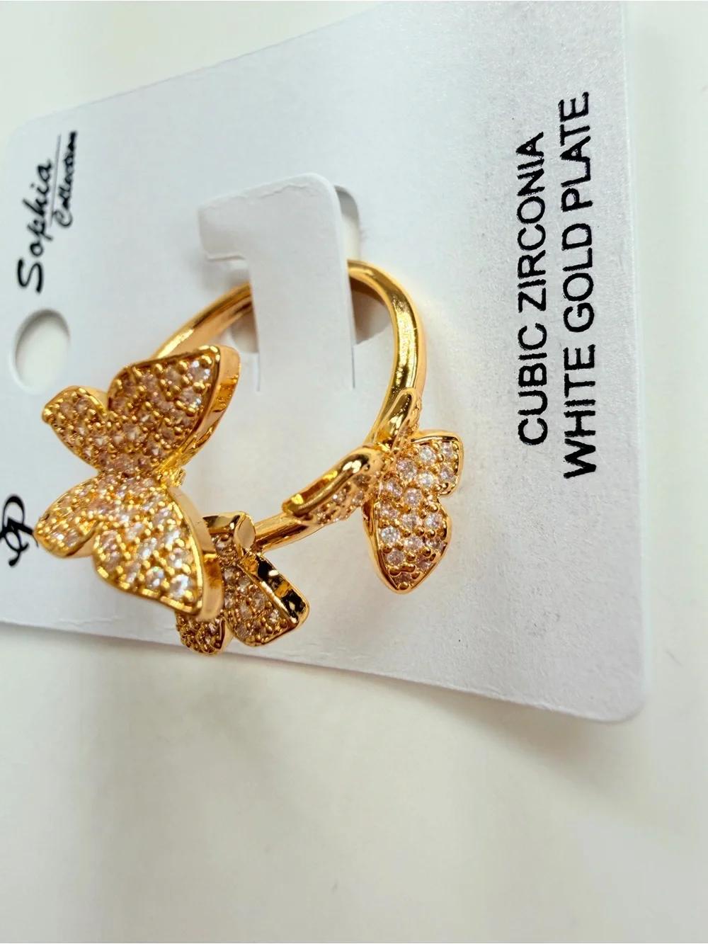 Gold Plate, Butterfly Crystal Ring